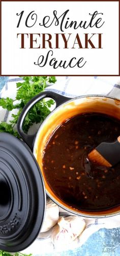 the sauce is being stirred in a pot with a wooden spoon and garnished parsley