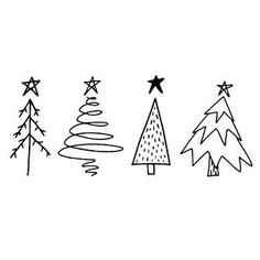 hand drawn christmas trees on white background