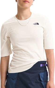 the north face women's short sleeved t - shirt is shown in white