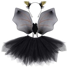 PRICES MAY VARY. Halloween Bat Wing: 19.7 x 11.8 inch/ 50 x 30cm (L*W). Made of nice quality mesh and wire material, possessed with soft touch feeling and adjustable bat shape, designed with gold sparkling line, looks more beautiful and special. Bat shape in middle of the bat wing is vivid and lifelike. Black Tutu Skirt: Length- 13.8 inch/35cm; waist- 15.7 to 26 inch/ 40-66cm, suitable for height under 130cm teens wearing. The tutu skirt is made of polyester tulle material, and the irregular mes Bat Dress Toddler, Dress With Bat Wings, Bat Women Costume Batgirl, Bat Costumes, Diy Bat Costume, Up Party Favors, Bat Headband, Queen Halloween Costumes, Bat Shape