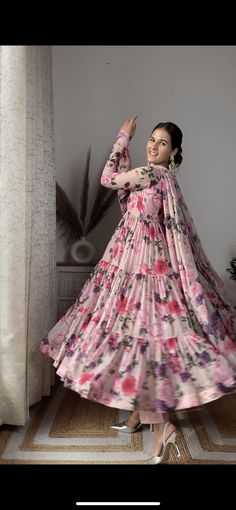 PRODUCT DESCRIPTION :-Presenting Dusty floral Printed chiffon tiered pattern Anarkali with matching Chiffon dupatta and cotton Pants . The Soft shade and Rose flower print is such a breathtaking combination . Anarkali :- Chiffon Pant :- CottonDupatta :- ChiffonClosure Used:- Side zipColor:- BeigeCare Instructions :- Dry clean onlyModel Size :- Model is wearing XS sizeModel Height :- 5.6''DISCLAIMER :- Slight color variations may occur due to different screen resolution. Floral Print Georgette Maxi Sets, Georgette Maxi Sets With Floral Print, Anarkali Style Maxi Set With Floral Print, Anarkali Set With Floral Print In Maxi Length, Floral Print Semi-stitched Floor-length Sharara, Semi-stitched Floral Print Floor-length Sharara, Anarkali Floral Print Floor-length Sets, Floral Print Georgette Maxi Lehenga, Floral Print Georgette Lehenga Maxi Length