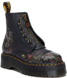 Dr. Martens Sinclair Decayed Roses Leather Zip Platform Combat Boots | Dillard's Dr Martens Sinclair, Combat Boots Women, Gardening Shoes, Platform Combat Boots, Womens Combat Boots, Exotic Fashion, Goodyear Welt, Boots Women, Doc Martens