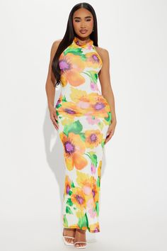 Available In Blue/combo And Orange/combo. Printed Mesh Maxi Dress High Cowl Neck Halter Adjustable Back Strap Lined Disclaimer Print Placement May Vary Self: 96% Polyester 4% Spandex Lining: 100% Polyester Imported | Whimsical Floral Charm Maxi Dress in Orange size Small by Fashion Nova Spring Multicolor Print Stretch Dress, Spring Stretch Multicolor Print Dress, Spring Multicolor Stretch Dress, Fitted Multicolor Maxi Dress For Spring, Fitted Multicolor Print Maxi Dress For Spring, Fitted Multicolor Floral Print Maxi Dress, Mesh Maxi Dress, Print Placement, Back Strap