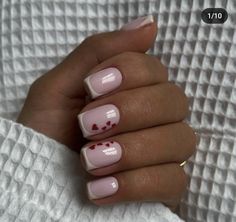 French Nails With Red, Cute French Tips, Nail Inspo Hello Kitty, Valentines Nails French, Valentines Nails French Tip, Duck Nails Short, Nails Vacay, Azul Nails, French Tip Nails Pink