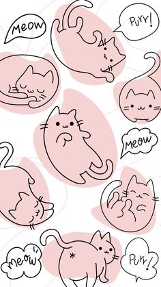 a drawing of cats with speech bubbles above them