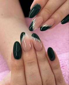 Elevate Your Style with Long Almond Green French Color Block Fake Nail Design 2024