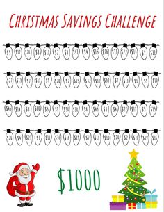 christmas savings challenge with santa claus and presents on the line, which includes $ 100