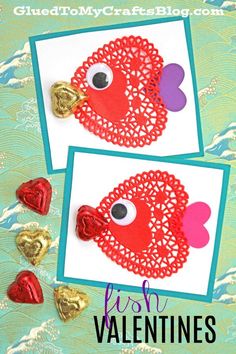 valentine's day card made with crochet doily and heart shaped candy