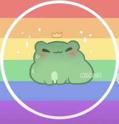 a cartoon bear sitting in front of a rainbow colored background