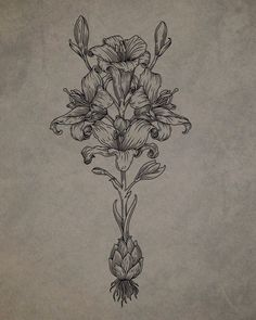 a black and white drawing of some flowers