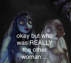 the corpse bride and groom are looking at each other with an evil look on their faces