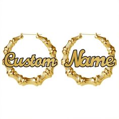 Bamboo Cursive Name Earrings are stylish custom made high quality stainless jewelry for women. There is not much for us to say to you about these appealingly beautiful name earrings. Our product images describe a lot about their authentic style. However, we all know that the quality of personalized jewelry is as important as the elegance of its design. As you may already know the personalized jewelry industry is a huge one. There is an endless number of beautiful designs for you to choose from u Trendy Personalized Metal Hoop Earrings, Elegant Custom Name Hoop Earrings, Personalized Trendy Round Hoop Earrings, Trendy Personalized Round Hoop Earrings, Trendy Personalized Gold Hoop Earrings, Trendy Personalized Adjustable Earrings, Elegant Customizable Gold Hoop Earrings, Personalized Gold Metal Hoop Earrings, Personalized Gold Hoop Earrings