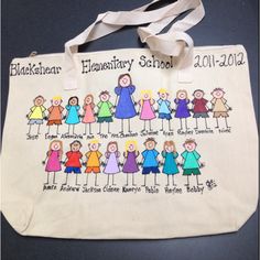 a white bag with children's drawings on it