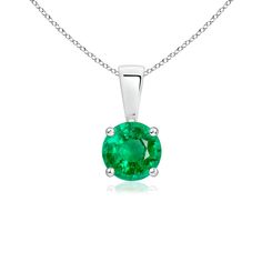 Linked to a lustrous bale is a lush green emerald solitaire secured in a four prong setting. Crafted in 18k white gold, the elegant design of this classic emerald pendant draws all attention towards the magnificence of the center stone. Emerald Necklace Pendant, Pearl And Diamond Ring, Solitaire Pendant Necklace, Emerald Pendant, Emerald Necklace, Solitaire Pendant, Emerald Jewelry, Green Emerald, Fine Jewellery Necklace