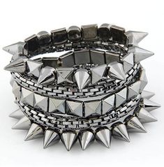 Rebelsmarket multi layer punk metal spike rivet stud stretch chain bracelet bracelets 5 Spiked Jewelry, Spike Bracelet, Studs And Spikes, Wholesale Jewelry Supplies, Metal Spikes, Elastic Bracelet, Metal Bracelets, Vintage Bracelets, Bracelet Stack