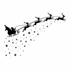 santa's sleigh flying through the sky with reindeers and stars on it