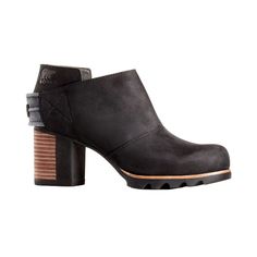 The stacked heel on the SOREL Addington Strap instantly pulls any outfit together. #ad Chunky Black Boots, Waterproof Leather Boots, Short Black Boots, Chunky Heel Ankle Boots, Short Leather Boots, Black Ankle Booties, Waterproof Shoes, Genuine Leather Shoes, Sorel Shoes