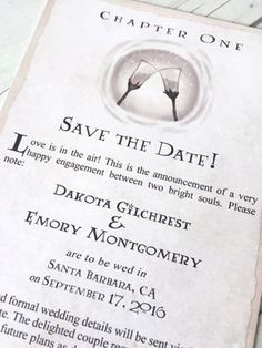 a wedding card with the words save the date written in black and white on it