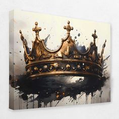 Shadowy Crest - Luxury Wall Art Crown Painting Canvases, Kings And Queens Art, Gold Crown Art, Queen Crown Drawing, Leavers Shirt, African Crown, Crown Painting, King Pic, Crown Drawing