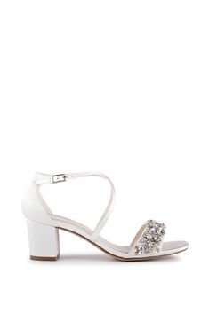 The elegant Evangeline low heel sandal is adorned with stunning pearl and crystal trims shaped into pretty flowers. The stable block heel will add extra comfort to your special day. Stable Block, Armani Fragrance, Satin Wedding Shoes, Black Tie Party, Crystal Trim, Low Heel Sandals, Trainer Heels, Prom Shoes, Heel Sandal