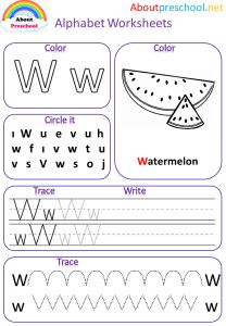 alphabet worksheets with pictures of watermelon and other things to write on them