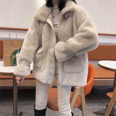 Women's Winter Faux Fur Coat White Loose Mink Fur Trench Jacket Women Korean Zipper Plush Thick Rabbit Imitation Fur Coat Velvet Jackets Women, Fur Coat White, Winter Faux Fur Coat, White Faux Fur Coat, Knit Sweater Coat, Faux Fur Material, Parka Women, Coat White, Pants Women Fashion