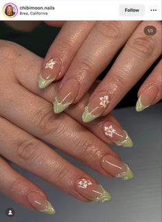 Nail Design Gold, Mint Green Nails, Green Nail Designs, Purple Nail, Almond Nails Designs, Almond Nail, Blue Nail, Nail Swag