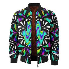 Add a vibrant new look to your wardrobe with our custom made designed Eye See You Bomber Jacket, crafted from 100% premium polyester. A mesmerizing colorful "eye see you" print was designed by our resident artists.  DETAILS & FIT This classic bomber jacket features a classic silhouette with slightly puffer construc Jacket Collection, Eye Symbol, Motorcycle Vest, Male Eyes, Sports Glasses, Casual Outerwear, Kangaroo Pocket Hoodie, Mens Boardshorts, Fall Outdoor