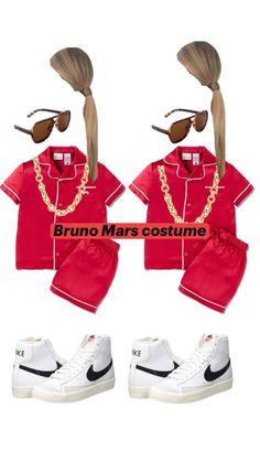 two pieces of clothing with sunglasses on top and one piece in the bottom, both wearing red