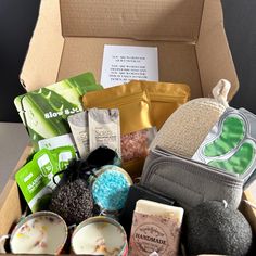 a box filled with lots of different types of soaps and other things in it