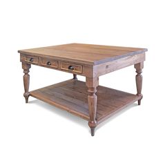 a wooden table with two drawers on each side