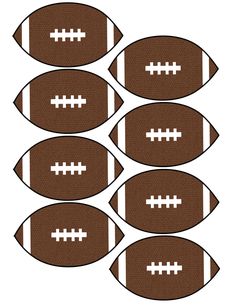 six footballs cut out to look like they are ready for the game