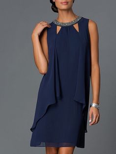 Sheath / Column Cocktail Dresses Cut Out Semi-formal Dress Wedding Guest Knee Length Sleeveless Jewel Neck Chiffon with Beading 2023 2024 - $131.99 Short Semi Formal Dresses, Cheap Cocktail Dresses, Cocktail Dresses Online, Simply Dresses, Prom Dresses 2015, Formal Dress Shops, Formal Dresses Short, Beaded Neckline, Short Cocktail Dress