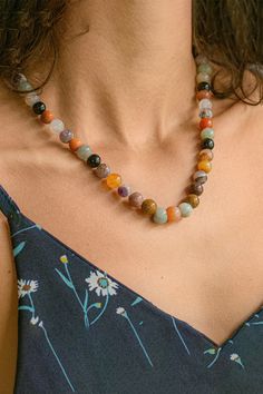 With our chakras aligned, the energy of the Universe flows within us. High energy gemstones of Red Jasper, Carnelian, Aventurine, Smoky Quartz, Blue Agate, Amethyst, and Quartz Crystal come together in this beautiful chakra necklace to support our 7 chakras, or sacred energy centers. Necklace Length: 17" Gemstone Bead Size: 7mm Screw Clasp Closure Handcrafted with Love in USA ♡ Holistic Multicolor Gemstone Beads Jewelry, Multicolor Beaded Necklaces For Meditation, Spiritual Carnelian Multicolor Jewelry, Spiritual Carnelian Gemstone Necklace, Multicolor Carnelian Round Bead Jewelry, Multicolor Carnelian Bead Jewelry, Multicolor Round Carnelian Bead Jewelry, Natural Carnelian Gemstones, Multicolor Gemstone Beads For Meditation