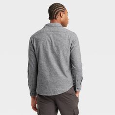 Men's Casual Fit Long Sleeve Button-Down Shirt - Goodfellow & Co™ Heather Gray S Relaxed Fit Long Sleeve Flannel Shirt With Button Closure, Winter Shirt With Buttons And Relaxed Fit, Winter Relaxed Fit Shirt With Buttons, Winter Relaxed Fit Shirt, Classic Long Sleeve Flannel Shirt With Button Closure, Winter Button-up Shirt With Relaxed Fit, Winter Shirt With Spread Collar And Button Closure, Winter Shirt With Button Closure And Spread Collar, Classic Relaxed Fit Shirt For Winter