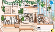 the room is filled with plants and other things