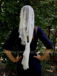 This is a beautiful light ivory Bridal Shawl. The ivory Catholic covering will be a wonderful gift for her, mother's day gift, gift for mom, gift for women, gift for sister and girlfriends. Each veil has a built-in clip for reliable attachment to the head. This is a quality, very soft fabric. Ready to ship in 1-2 business days. If you have any questions please send me a message, I will be happy to discuss details. READY TO SHIP! Width: 16 inches (42cm) Length: 60 inches(150 cm) * Available color Wedding Lace Shawl Dupatta, Wedding Lace Dupatta Shawl, Lace Dupatta Shawl For Wedding, Crochet Lace Shawl For Wedding, Lace Dupatta With Lace Trim, Elegant Cream Dupatta For Ceremony, Elegant Wedding Dupatta With Lace Trim, Lace Work Dupatta For Wedding, Elegant White Dupatta For Marriage