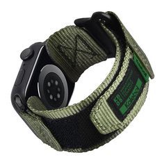 an apple watch strap with a green and black pattern