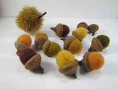 a group of small acorns sitting on top of a white table