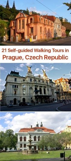 two pictures with the words self guided walking tours in prague, czech republic