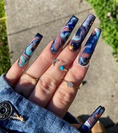 Long Acrylic Nail Designs, Her Nails, Exotic Nails, Long Acrylic Nails Coffin, Marble Nails, Fire Nails, Coffin Nails Designs