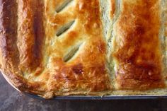 a close up of a pie in a pan