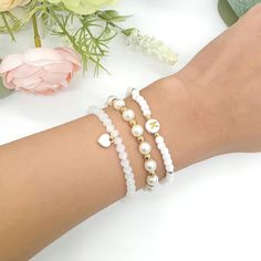 Are you tired of your bracelets not being the right size or just not what you expected? Well, if you relate to this, consider yourself lucky to have found this product. These are a white and pearl beaded bracelet set that is customisable and has a heart charm. Not only is this strong and adjustable but it also comes in multiple sizes starting from 13cm and ending in 20cm. Make the right decision and get your hands on it before it sells out!!  - feel free to ask me any questions I reply within th Etsy Bridesmaid Gifts, Pearl Set, Bridesmaids Gifts, Gifts For Teens, Pearl Beads, Bracelet Set, Heart Charm, Gifts For Women, Jewelry Bracelets