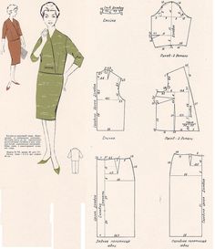 an old fashion sewing pattern for a woman's dress and jacket, from the 1950's