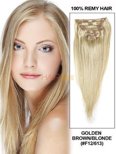 Golden Brown/Blonde(#F12-613) Ultimate Straight Clip In Remy Hair Extensions 9 Pieces cih108 Brazil Hair, Permanent Hair Extensions, Indian Remy Human Hair, 100 Human Hair Extensions, Remy Hair Extensions, Bleach Blonde, Remy Human Hair Extensions, Brown Blonde, Brown To Blonde