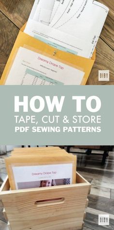 an open file cabinet with the title how to tape, cut and store sewing patterns