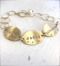 Mommy Bracelet  Personalized and Hand Stamped by onelifejewelry, $120.00 Personalized Adjustable Oval Jewelry, Handmade Gold Name Bracelet For Birthday, Gold Handmade Name Bracelet For Anniversary, Hand Stamped Name Bracelet For Mother's Day Anniversary, Handmade Name Bracelet For Personalized Gifts, Customizable Name Bracelet For Everyday, Customizable Nameplate Bracelets For Everyday, Customizable Name Bracelet For Birthday, Customizable Round Name Bracelet For Birthday