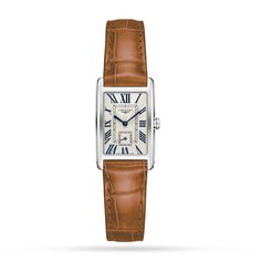 Longines Dolce Vita 32mm Ladies Watch Timepiece Design, Brown Leather Strap Watch, Longines Watch, Watches Women Leather, Bespoke Rings, Roman Numeral, Brown Leather Strap, Engagement Rings For Men, Ladies Watch