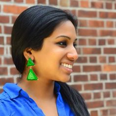 *Price Fir Unless Bundled* Nwt. 14k Gold-Plated Brass With Triangle Geometric Resin Stones In Emerald Evergreen. 3" Long, 1.75" Wide. Smoke-Free Home, No Modeling. Lime Green Earrings For Gift, Amrita Singh, Green Gold, Green And Gold, Emerald, Women Jewelry, Brass, Green, Gold