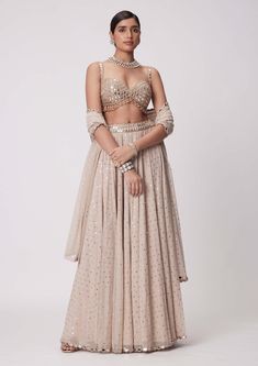 Light Beige Georgette Lehenga Pants Set by Vvani By Vani Vats available on Indiaspopup.com Lehenga Pants, Beige Lehenga, Vani Vats, Kurta Lehenga, Lehenga Pattern, Georgette Lehenga, Mirror Embroidery, Indian Wedding Wear, Georgette Fabric